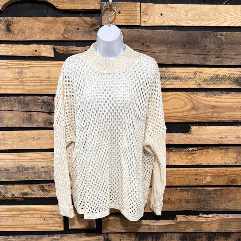 Nasty Gal Net You Still Think of Me Open Knit Sweater In Cream Size‎ Medium